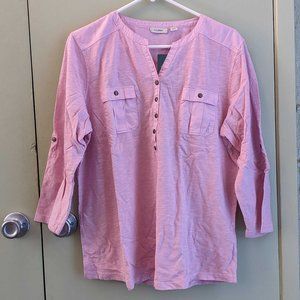 XL pink LL Bean Henley-style top with adjustable length sleeves
